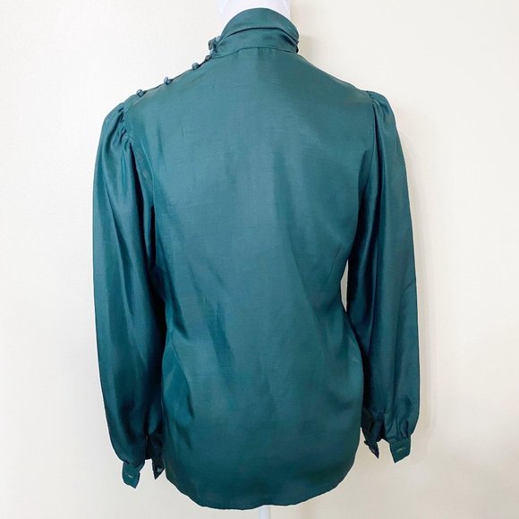 VTG 1970s Green High Neck Blouse - Picture 9 of 12